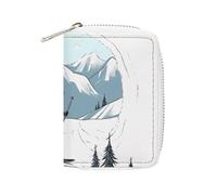 BVKWNTSA Fashion Leather Skiing Theme Printed Card Holder, Large Capacity Card Holder Small and Convenient Easily Put Into Pockets, Carry-on Bags, Backpacks, Etc. Meet Your Convenient Storage Needs
