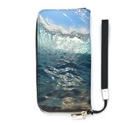 BVKWNTSA Fashionable Large-Capacity Blue Ocean Sea Wavy Seascape Printed Leather Wallet Vertical, Internal Multi-Compartment Design - Meet Your Diverse Travel Needs