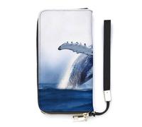 BVKWNTSA Fashionable Large-Capacity Blue Ocean Whale Printed Leather Wallet Vertical, Internal Multi-Compartment Design - Meet Your Diverse Travel Needs