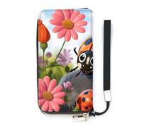 BVKWNTSA Fashionable Large-Capacity Cartoon Ladybug Flower Printed Leather Wallet Vertical, Internal Multi-Compartment Design - Meet Your Diverse Travel Needs