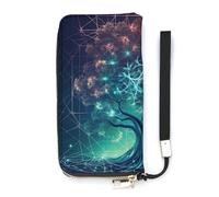 BVKWNTSA Fashionable Large-Capacity Digital Futuristic Tree of Life Icon with Space Printed Leather Wallet Vertical, Internal Multi-Compartment Design - Meet Your Diverse Travel Needs