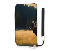 BVKWNTSA Fashionable Large-Capacity Elk in The Meadow Printed Leather Wallet Vertical, Internal Multi-Compartment Design - Meet Your Diverse Travel Needs