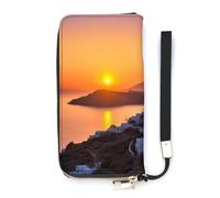 BVKWNTSA Fashionable Large-Capacity Greece Island Sunset Landscape Printed Leather Wallet Vertical, Internal Multi-Compartment Design - Meet Your Diverse Travel Needs