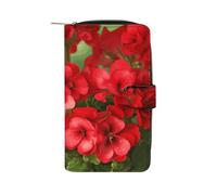 BVKWNTSA Fashionable Large-Capacity Red Geraniums Printed Leather Multifunctional Wallet for Men and Women, Multi-Card Slot Business Casual Wallet