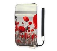 BVKWNTSA Fashionable Large-Capacity Red Poppy Flower Printed Leather Wallet Vertical, Internal Multi-Compartment Design - Meet Your Diverse Travel Needs