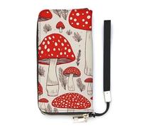 BVKWNTSA Fashionable Large-Capacity Red White Mushroom Printed Leather Wallet Vertical, Internal Multi-Compartment Design - Meet Your Diverse Travel Needs