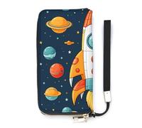 BVKWNTSA Fashionable Large-Capacity Rocket Clipart Space Ship Printed Leather Wallet Vertical, Internal Multi-Compartment Design - Meet Your Diverse Travel Needs