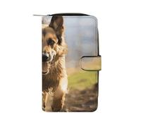 BVKWNTSA Fashionable Large-Capacity Running German Shepherd Dog Printed Leather Multifunctional Wallet for Men and Women, Multi-Card Slot Business Casual Wallet