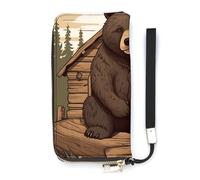 BVKWNTSA Fashionable Large-Capacity Rustic Lodge Bear Printed Leather Wallet Vertical, Internal Multi-Compartment Design - Meet Your Diverse Travel Needs