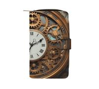 BVKWNTSA Fashionable Large-Capacity Rusty Steampunk Clock Printed Leather Multifunctional Wallet for Men and Women, Multi-Card Slot Business Casual Wallet