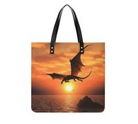BVKWNTSA Fashionable Large-capacity Sea Sunset Flying Dragon Printed Leather Handbag, A Versatile Choice for Commuting, Traveling, And Daily Use