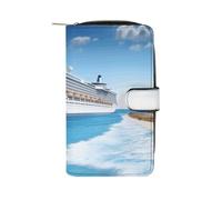BVKWNTSA Fashionable Large-Capacity Seaside Cruise Ship Printed Leather Multifunctional Wallet for Men and Women, Multi-Card Slot Business Casual Wallet
