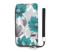 BVKWNTSA Fashionable Large-Capacity Teal Grey and White Floral1 Printed Leather Wallet Vertical, Internal Multi-Compartment Design - Meet Your Diverse Travel Needs