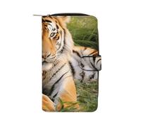 BVKWNTSA Fashionable Large-Capacity Tiger Laying on The Grass Printed Leather Multifunctional Wallet for Men and Women, Multi-Card Slot Business Casual Wallet