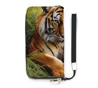 BVKWNTSA Fashionable Large-Capacity Tiger Laying on The Grass Printed Leather Wallet Vertical, Internal Multi-Compartment Design - Meet Your Diverse Travel Needs