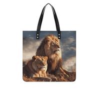 BVKWNTSA Fashionable Large-capacity Two Lions Printed Leather Handbag, A Versatile Choice for Commuting, Traveling, And Daily Use