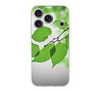 BVKWNTSA for iPhone 17 Phone Case, Green And White Leaf Printed Shockproof Slim Cover Drop Proof Protective Cases Scratch-Resistant Back Cover