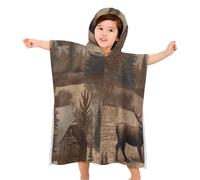 BVKWNTSA Kids Beach Towel With Hood - Rustic Lodge Bear Moose Printed Soft Hooded Baby Bath- Children's Gifts