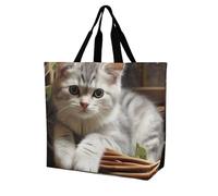 BVKWNTSA Ladies' Large Capacity Single Shoulder Shopping Bag, Cat Printed Foldable Tote Bag, Reusable Shopping Bag