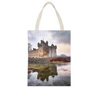 BVKWNTSA Large Capacity Castle Near Lake Stones Printed Canvas Tote Bag Single - A Durable And Stylish Shopping Helper