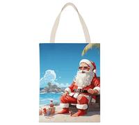 BVKWNTSA Large Capacity Santa Claus at Beach Printed Canvas Tote Bag Single - A Durable And Stylish Shopping Helper