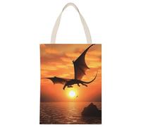 BVKWNTSA Large Capacity Sea Sunset Flying Dragon Printed Canvas Tote Bag Single - A Durable And Stylish Shopping Helper
