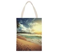 BVKWNTSA Large Capacity Sunset on The Beach Printed Canvas Tote Bag Single - A Durable And Stylish Shopping Helper