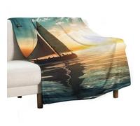 BVKWNTSA Large Flannel Fleece Throw Blanket, Boat on The Ocean Printed Cozy Lightweight Thick Blanket - All Seasons Suitable for Women