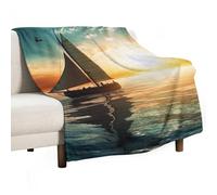 BVKWNTSA Large Flannel Fleece Throw Blanket, Boat on The Ocean Printed Cozy Lightweight Thick Blanket - All Seasons Suitable for Women