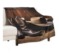 BVKWNTSA Large Flannel Fleece Throw Blanket, Cowboy Black Hat Western Boots Printed Cozy Lightweight Thick Blanket - All Seasons Suitable for Women