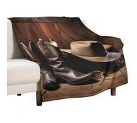 BVKWNTSA Large Flannel Fleece Throw Blanket, Cowboy Black Hat Western Boots Printed Cozy Lightweight Thick Blanket - All Seasons Suitable for Women