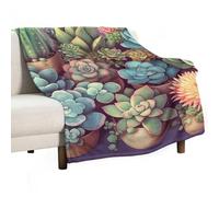 BVKWNTSA Large Flannel Fleece Throw Blanket, Cute Succulents Printed Cozy Lightweight Thick Blanket - All Seasons Suitable for Women