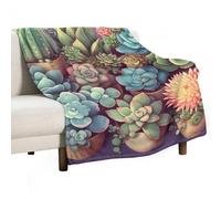 BVKWNTSA Large Flannel Fleece Throw Blanket, Cute Succulents Printed Cozy Lightweight Thick Blanket - All Seasons Suitable for Women
