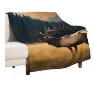 BVKWNTSA Large Flannel Fleece Throw Blanket, Elk in The Meadow Printed Cozy Lightweight Thick Blanket - All Seasons Suitable for Women