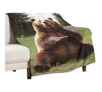 BVKWNTSA Large Flannel Fleece Throw Blanket, Hi Bear Sit on The Lawn Printed Cozy Lightweight Thick Blanket - All Seasons Suitable for Women
