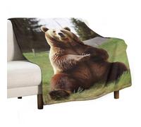 BVKWNTSA Large Flannel Fleece Throw Blanket, Hi Bear Sit on The Lawn Printed Cozy Lightweight Thick Blanket - All Seasons Suitable for Women