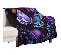 BVKWNTSA Large Flannel Fleece Throw Blanket, Purple Butterfly And Flowers Printed Cozy Lightweight Thick Blanket - All Seasons Suitable for Women