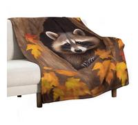 BVKWNTSA Large Flannel Fleece Throw Blanket, Raccoon in The Fall Tree Hole Printed Cozy Lightweight Thick Blanket - All Seasons Suitable for Women
