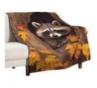 BVKWNTSA Large Flannel Fleece Throw Blanket, Raccoon in The Fall Tree Hole Printed Cozy Lightweight Thick Blanket - All Seasons Suitable for Women