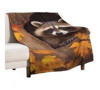 BVKWNTSA Large Flannel Fleece Throw Blanket, Raccoon in The Fall Tree Hole Printed Cozy Lightweight Thick Blanket - All Seasons Suitable for Women
