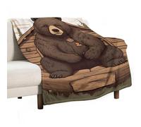 BVKWNTSA Large Flannel Fleece Throw Blanket, Rustic Lodge Bear Printed Cozy Lightweight Thick Blanket - All Seasons Suitable for Women