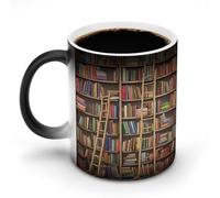 BVKWNTSA Magic Heat Discoloration Mug - Custom Personalized Coffee Cup, Heat Sensitive Travel Ceramic Funny Book Shelves Collection and Ladder Printed Mug UK