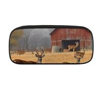 BVKWNTSA Pencil Case Large Capacity - Multifunctional, Farm with Deer Printed Stationery Organizer, Pencil Pouch, Pen Bag, Office, Pencil Bag