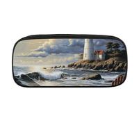 BVKWNTSA Pencil Case Large Capacity - Multifunctional, Sea Lighthouse Sandbeach Printed Stationery Organizer, Pencil Pouch, Pen Bag, Office, Pencil Bag