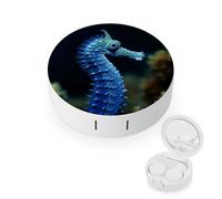 BVKWNTSA Portable Round Blue Seahorse Printed Contact Lens Case is Stylish and Compact, Easy to Carry and Protects Lenses.