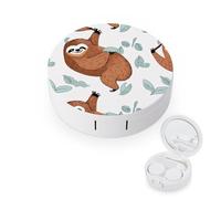 BVKWNTSA Portable Round Brown Sloth Printed Contact Lens Case is Stylish and Compact, Easy to Carry and Protects Lenses.