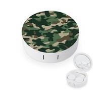 BVKWNTSA Portable Round Camouflage Green Printed Contact Lens Case is Stylish and Compact, Easy to Carry and Protects Lenses.