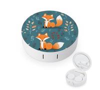 BVKWNTSA Portable Round Cartoon Fox Pattern Printed Contact Lens Case is Stylish and Compact, Easy to Carry and Protects Lenses.