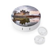 BVKWNTSA Portable Round Castle Near Lake Stones Printed Contact Lens Case is Stylish and Compact, Easy to Carry and Protects Lenses.