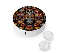 BVKWNTSA Portable Round Colorful Sugar Skulls Printed Contact Lens Case is Stylish and Compact, Easy to Carry and Protects Lenses.